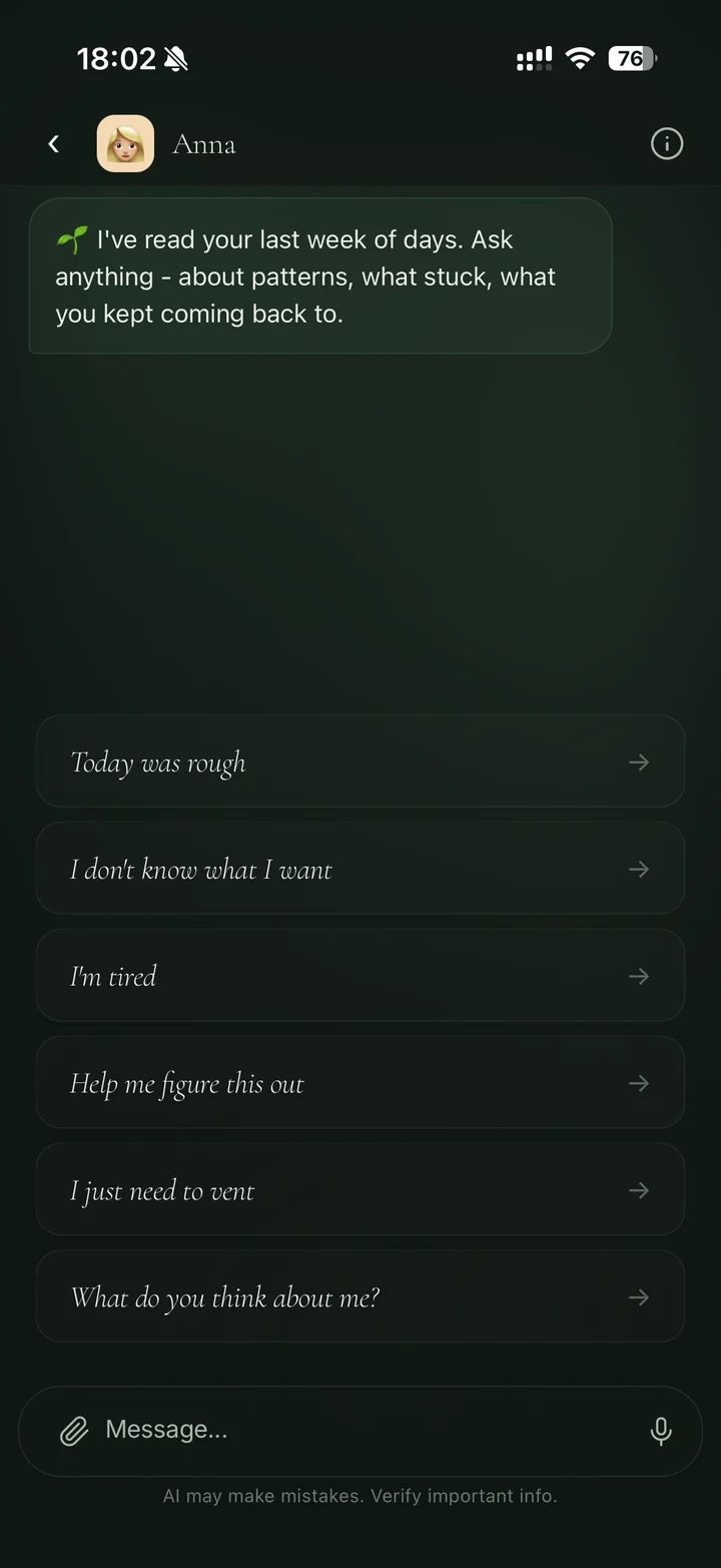 Conversation about the entries of the past week